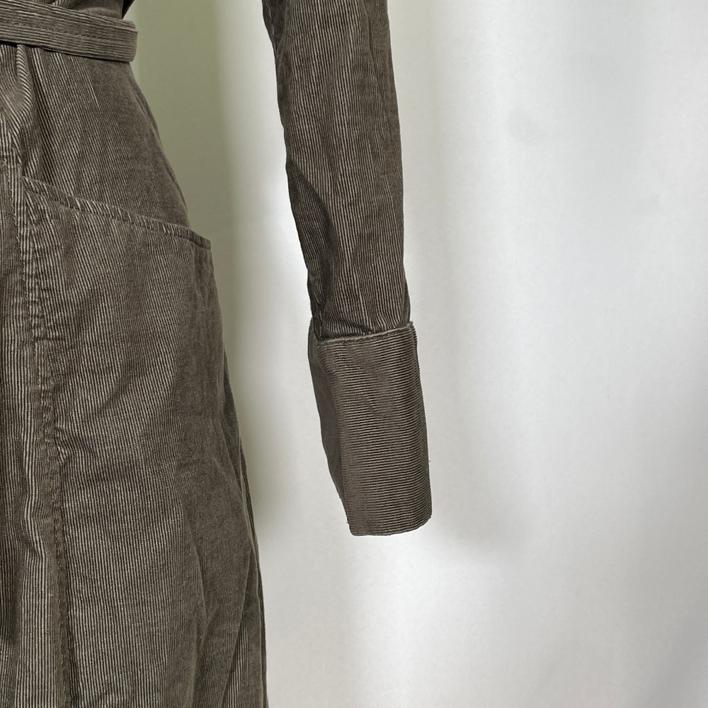 Ann Taylor LOFT Brown Corduroy Button Front Belted Midi Shirt Dress Womens Sz 10 - Picture 6 of 8